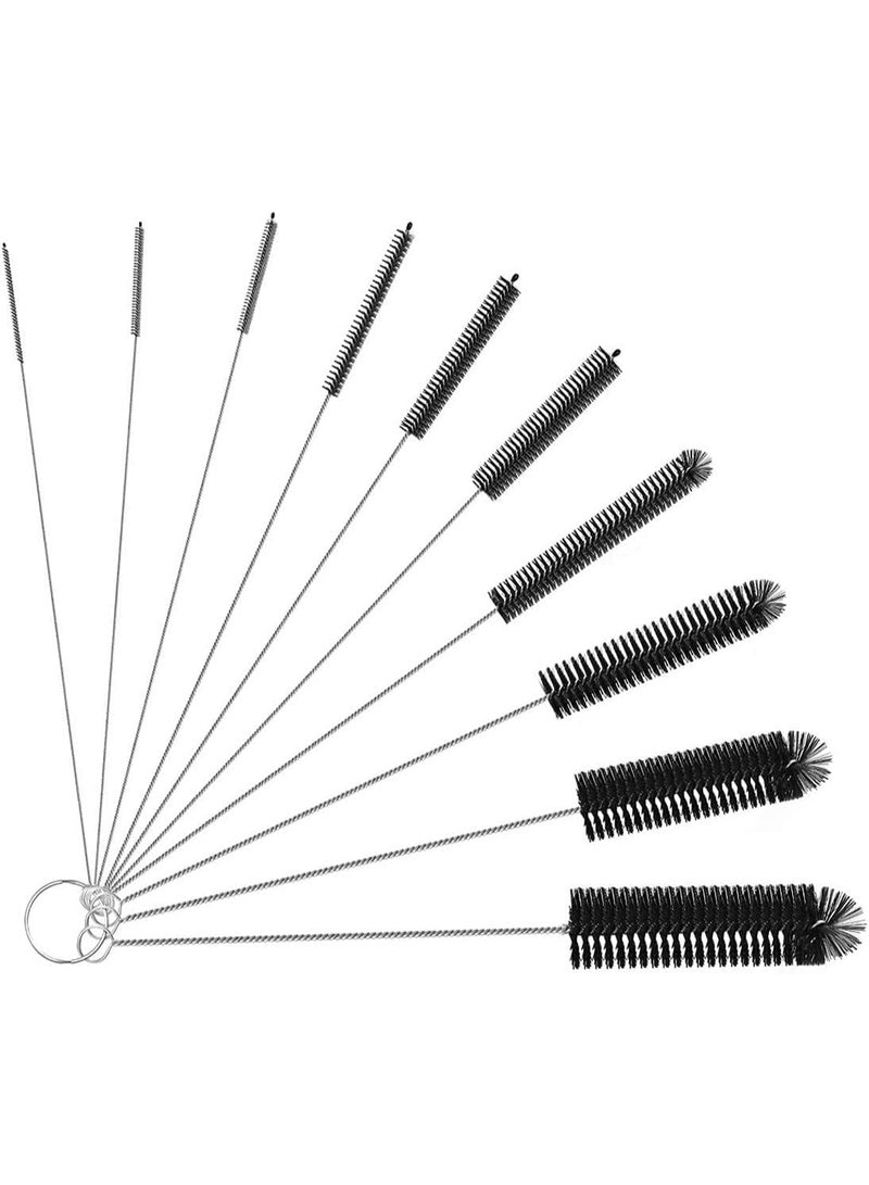 TYCOM Cleaning Brush for Bottle Tube Nozzle Stainless steel multi purpose Nylon Pipe Drinking Straws Cleaning Brush Set for Jewelry Keyboard 10pcs Black. - Image 1